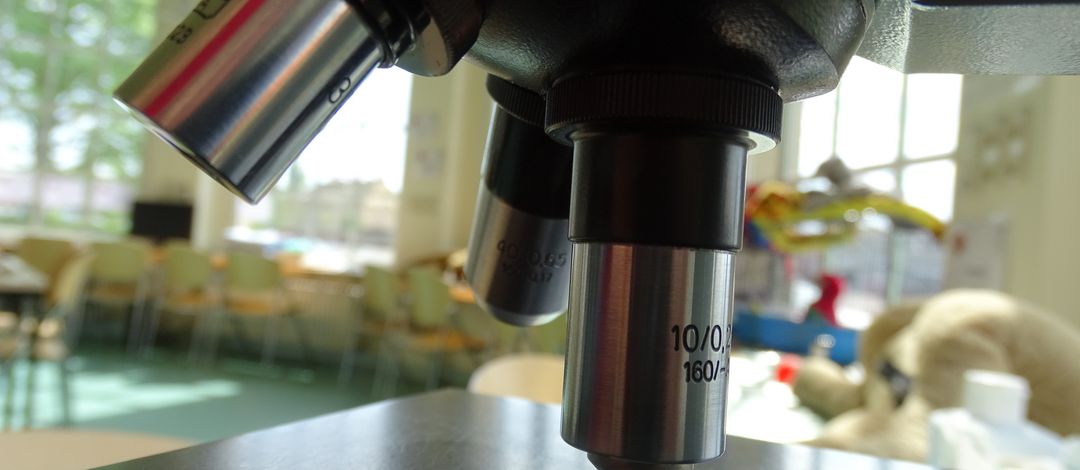 close up to the eyepieces of a microscope