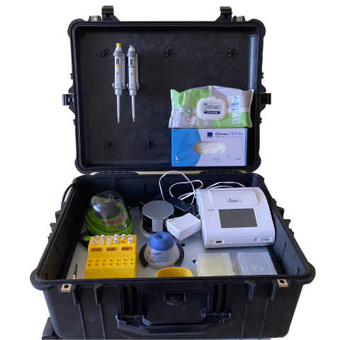 Suitcase laboratory with all neccessary equipment inside