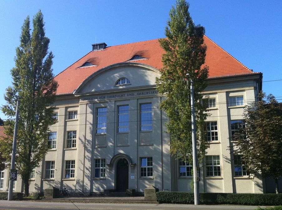 enlarge the image: Straßenansicht des Instituts für Virologie im Sommer