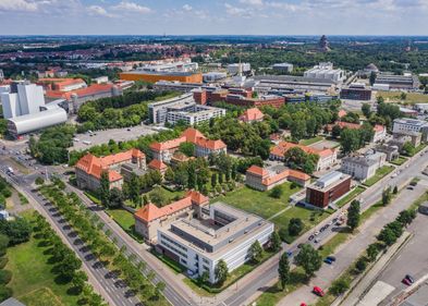 Das Bild zeigt eine Luftaufnahme des Veterinärmedizinischen Campus.